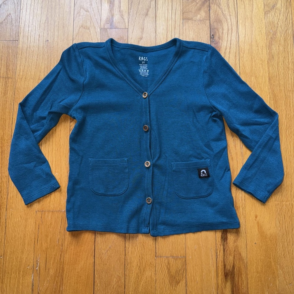 RAGS Cardigan Sweater 2T Blue Knit Button Front Pockets Casual Jersey Unisex‎